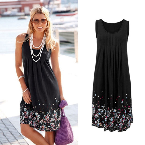 Sleeveless Floral Print Loose Beach Summer Dress Fashion Six Colors Casual Women Dress 2019