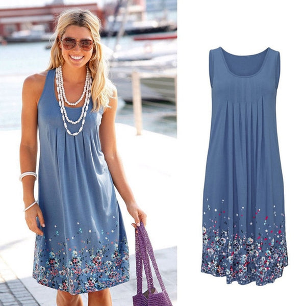 Sleeveless Floral Print Loose Beach Summer Dress Fashion Six Colors Casual Women Dress 2019