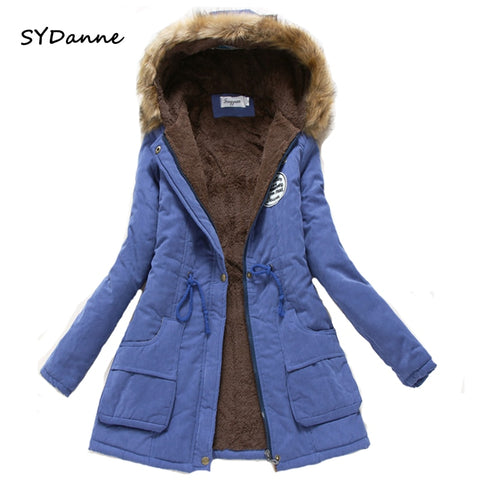 SYDanne Women Winter Warm Coat Female Autumn Hooded Cotton Fur Plus Size Basic Jacket