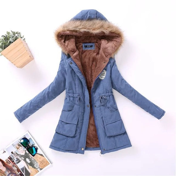 SYDanne Women Winter Warm Coat Female Autumn Hooded Cotton Fur Plus Size Basic Jacket