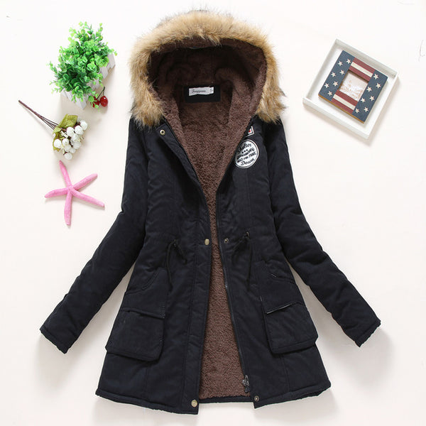 SYDanne Women Winter Warm Coat Female Autumn Hooded Cotton Fur Plus Size Basic Jacket