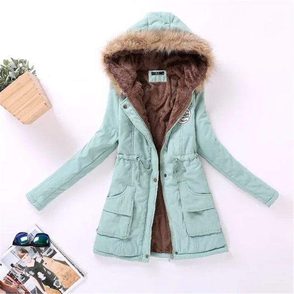 SYDanne Women Winter Warm Coat Female Autumn Hooded Cotton Fur Plus Size Basic Jacket