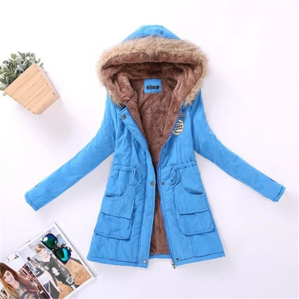 SYDanne Women Winter Warm Coat Female Autumn Hooded Cotton Fur Plus Size Basic Jacket