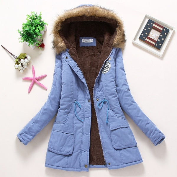 SYDanne Women Winter Warm Coat Female Autumn Hooded Cotton Fur Plus Size Basic Jacket