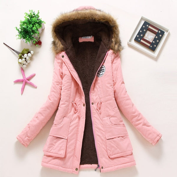 SYDanne Women Winter Warm Coat Female Autumn Hooded Cotton Fur Plus Size Basic Jacket