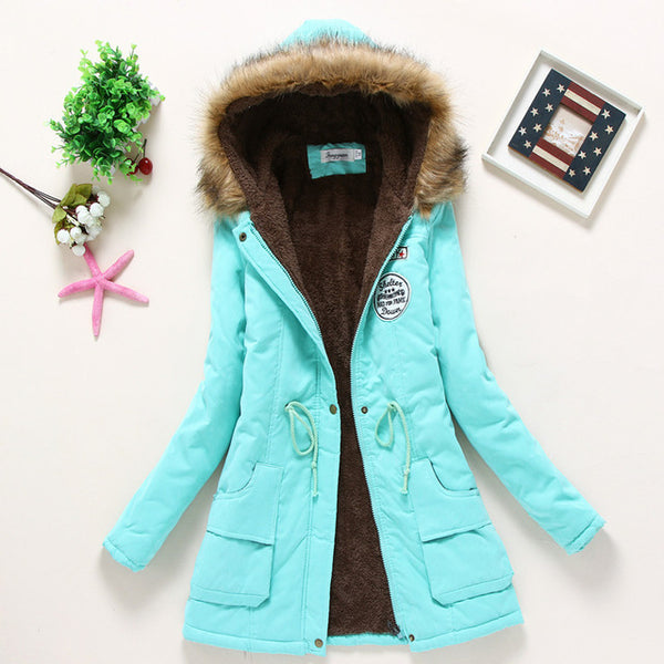 SYDanne Women Winter Warm Coat Female Autumn Hooded Cotton Fur Plus Size Basic Jacket