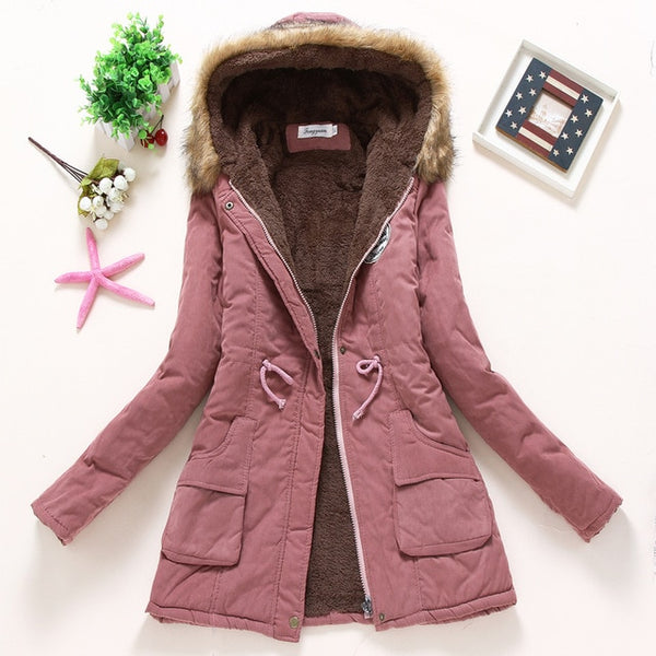 SYDanne Women Winter Warm Coat Female Autumn Hooded Cotton Fur Plus Size Basic Jacket