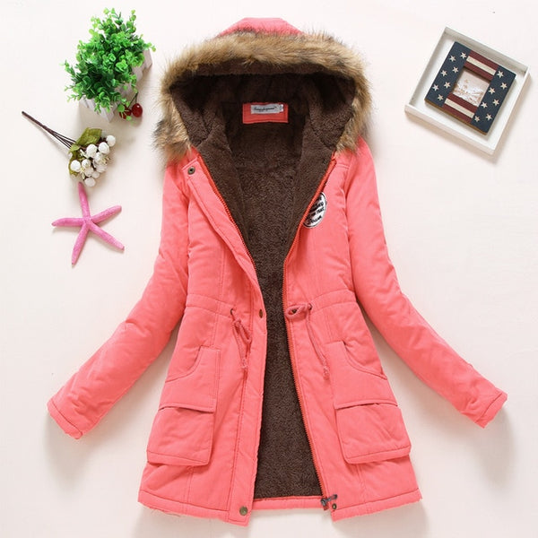 SYDanne Women Winter Warm Coat Female Autumn Hooded Cotton Fur Plus Size Basic Jacket