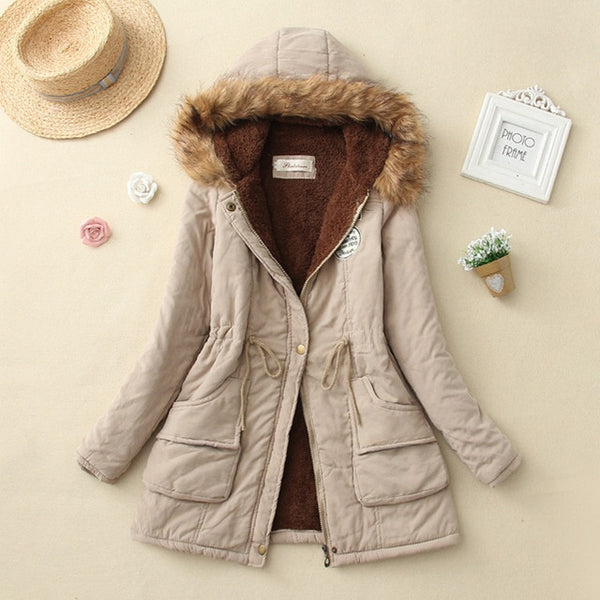 SYDanne Women Winter Warm Coat Female Autumn Hooded Cotton Fur Plus Size Basic Jacket