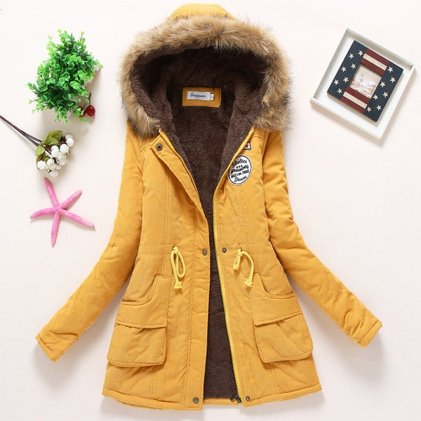 SYDanne Women Winter Warm Coat Female Autumn Hooded Cotton Fur Plus Size Basic Jacket