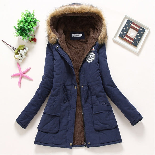 SYDanne Women Winter Warm Coat Female Autumn Hooded Cotton Fur Plus Size Basic Jacket