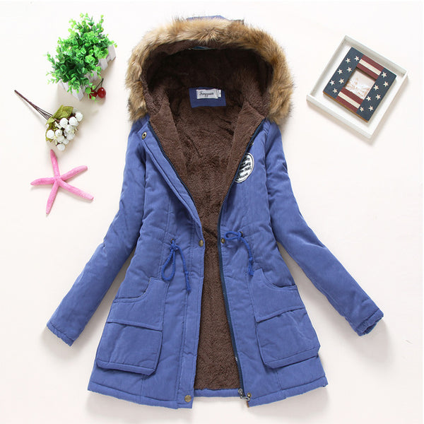 SYDanne Women Winter Warm Coat Female Autumn Hooded Cotton Fur Plus Size Basic Jacket