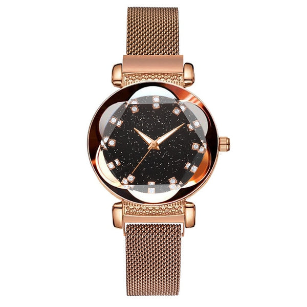 Luxury Women Magnetic Watches Geometric Surface Dial Mesh Belt Buckle Starry Sky Quartz