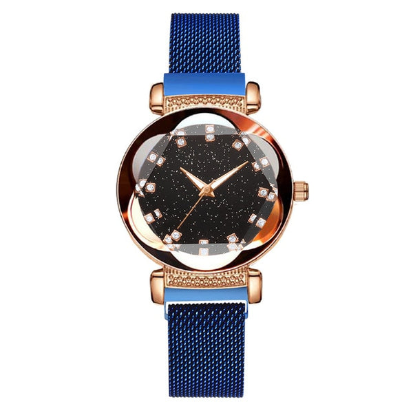 Luxury Women Magnetic Watches Geometric Surface Dial Mesh Belt Buckle Starry Sky Quartz