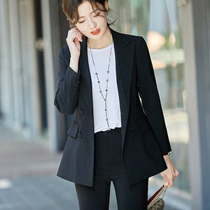 Elegant Long ladies blazer with buttons Women Solid Jacket of high quality Fashion