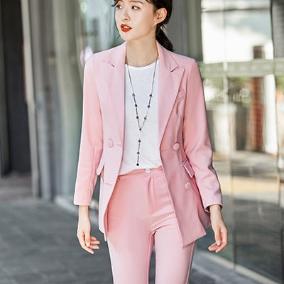 Elegant Long ladies blazer with buttons Women Solid Jacket of high quality Fashion