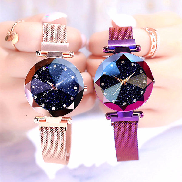 Women Magnet Buckle Starry Sky Big Square Diamond Watch Luxury Ladies Geometric Surface Quartz Watch Gift Clock Relogio Feminino