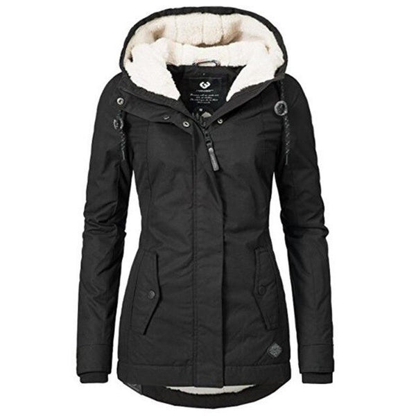 Black Cotton Coats Women Casual Hooded Jacket Coat Fashion Simple High Street Slim 2018