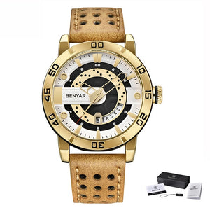 Benyar Watches Men Luxury Brand Quartz Mens Wist watches Military Leather Strap Casual Square