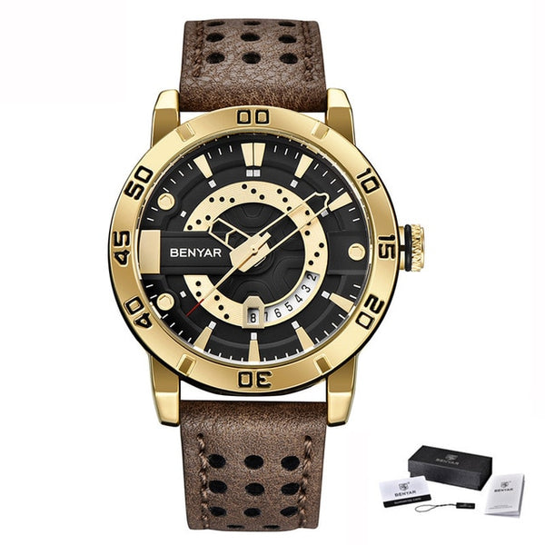 Benyar Watches Men Luxury Brand Quartz Mens Wist watches Military Leather Strap Casual Square