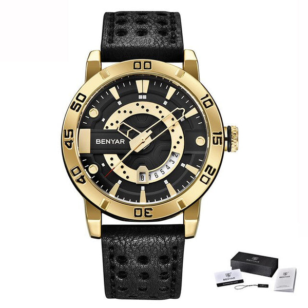 Benyar Watches Men Luxury Brand Quartz Mens Wist watches Military Leather Strap Casual Square