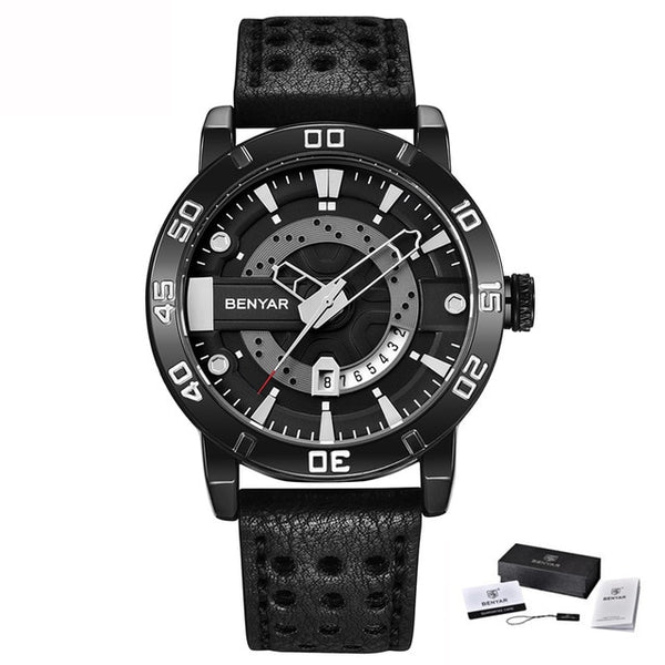 Benyar Watches Men Luxury Brand Quartz Mens Wist watches Military Leather Strap Casual Square